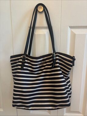kate spade Black and White Striped Tote with Black Straps